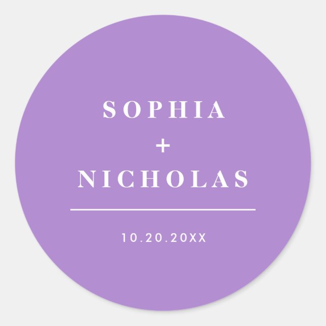 Modern Lavender Minimal Elegant Wedding Classic Round Sticker (Front)