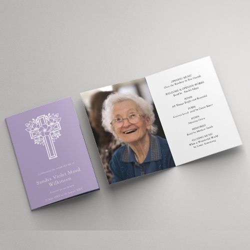 Modern lavender photo funeral order of service  invitation