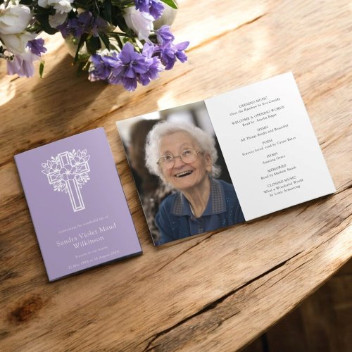 Modern lavender photo funeral order of service  invitation