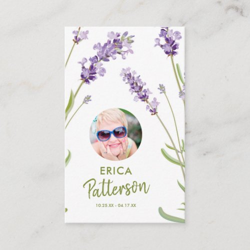 Modern Lavender Photo Memorial Card