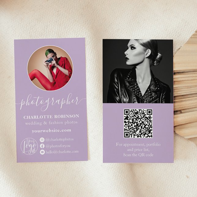 Modern lavender photo qr code logo photographer business card (Modern lavender photo qr code logo photographer business card)