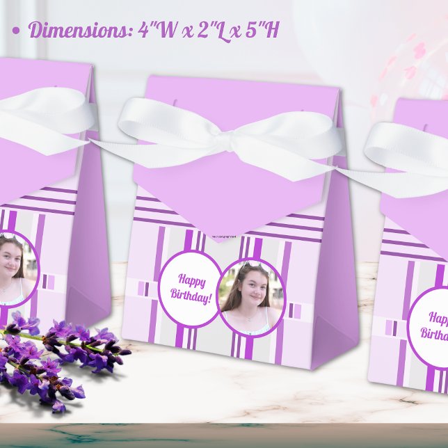 Modern Lavender Pink Pattern Stripe Photo Birthday Favor Boxes (Creator Uploaded)