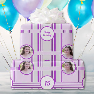 Modern Lavender Pink Stripes Custom Photo Wrapping Paper