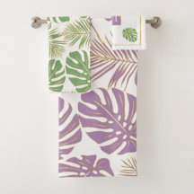 Modern lavender purple and green tropical leaves