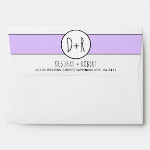 Modern lavender purple band with initials wedding envelope