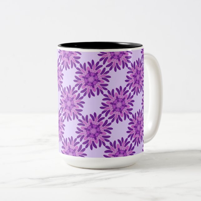 Modern Lavender & Purple Daisy Floral Two-Tone Coffee Mug (Front Right)