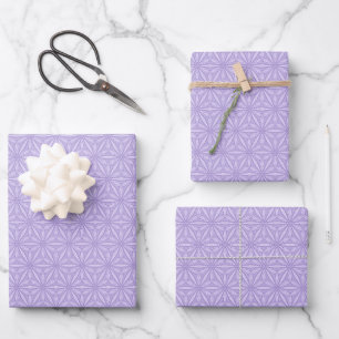 Modern Lavender Purple Geometric Flower Pattern Wrapping Paper Sheets