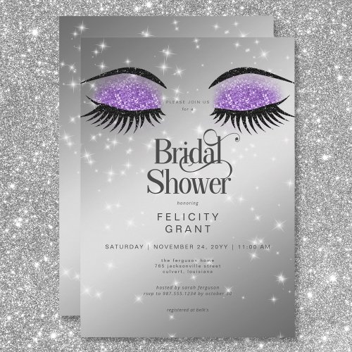 Modern Lavender Purple Glam Eyes Bridal Shower Invitation
