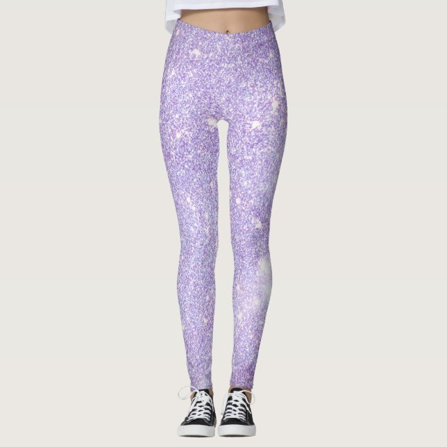 Modern Lavender purple Glitter Sparkles Gift  Leggings (Front)