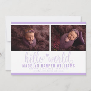 Modern Lavender Purple Hello World Photo Collage Announcement