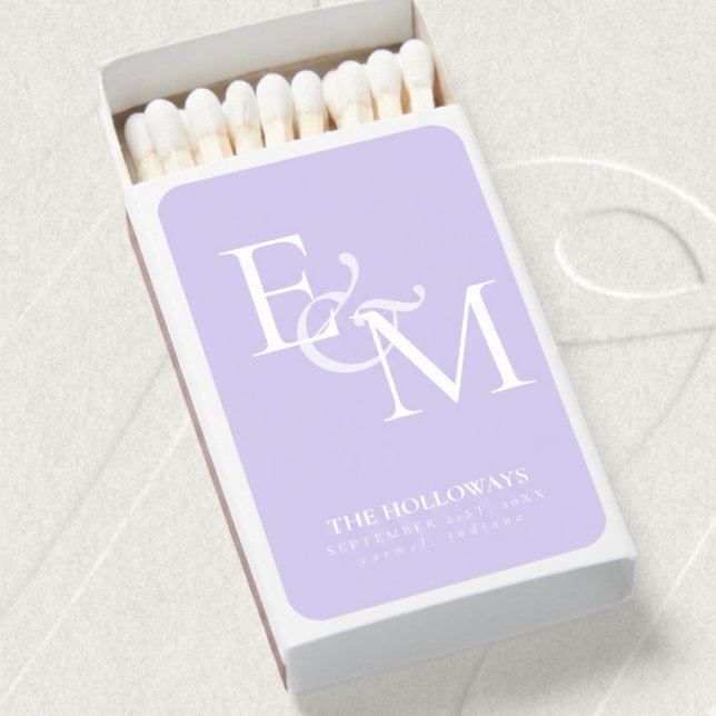 Modern Lavender Purple Monogram Wedding Matchboxes (Modern Lavender Purple Monogram Wedding Matchboxes)