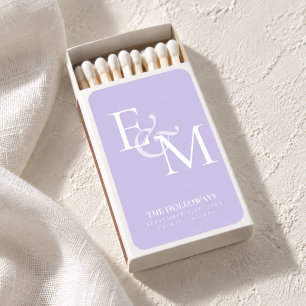 Modern Lavender Purple Monogram Wedding Matchboxes