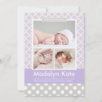 Modern Lavender Purple Pattern Baby Photo Birth Announcement