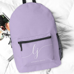 Modern Lavender Purple Personalized Initials Name Printed Backpack