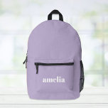 Modern Lavender Purple Personalized Printed Backpack<br><div class="desc">Personalized lavender purple backpack with your monogram name or initials in a bold and trendy large white font.</div>
