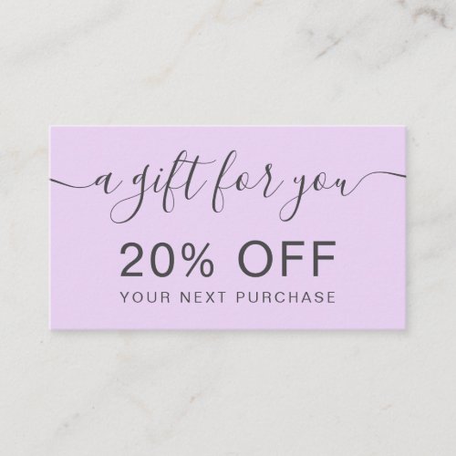 Modern lavender purple professional typography discount card