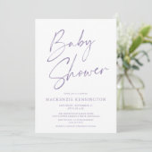 Modern Lavender Purple Simple Script Baby Shower Invitation (Standing Front)