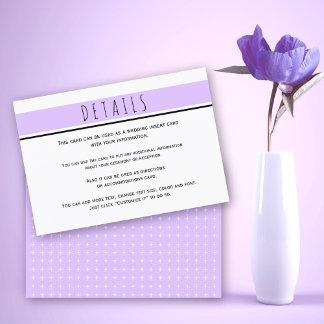 Modern lavender purple wedding details enclosure card