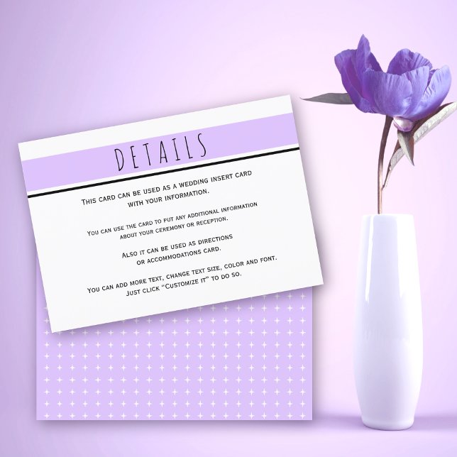 Modern lavender purple wedding details enclosure card (Creator Uploaded)
