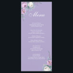 Modern Lavender Purple Wedding Menu Card<br><div class="desc">This lavender-purple wedding menu card features white and purple watercolor peonies,  lavender,  geometric shapes,  and elegant modern typography. Ideal for an outdoor wedding. Find matching items in Lavender Purple Floral Wedding Collection.</div>
