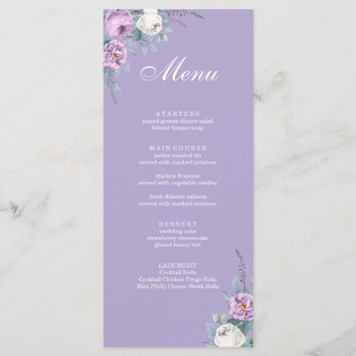 Modern Lavender Purple Wedding Menu Card