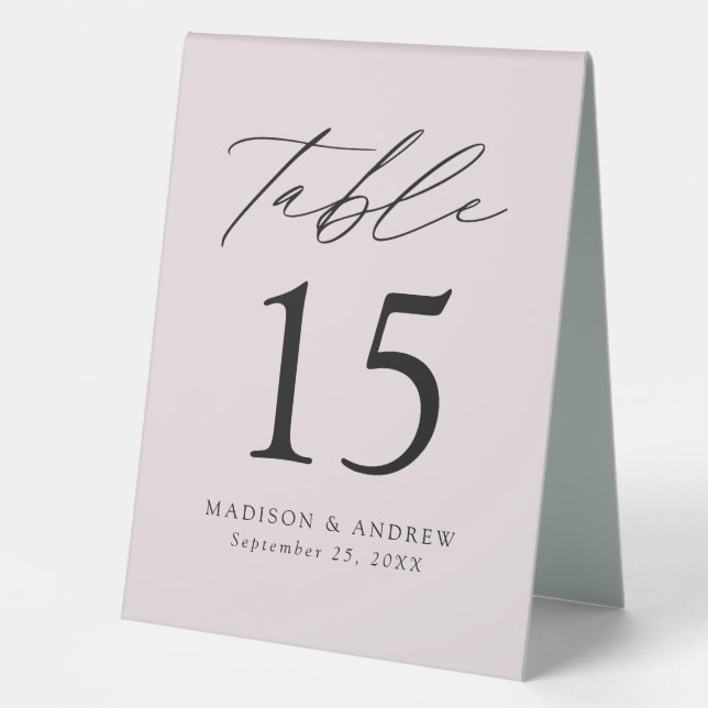 Modern Lavender Purple Wedding Table Number Tent (Front)