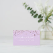 Modern lavender rose gold confetti makeup hair business card (Standing Front)