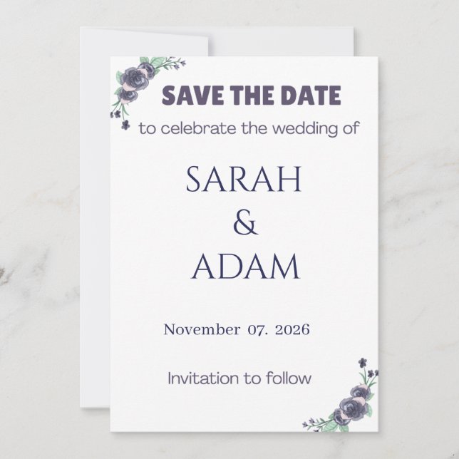 Modern Lavender Rose Wedding Save the Date Card (Front)