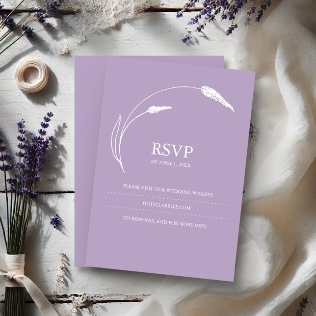 Modern Lavender RSVP Card Wedding Website (Lavender RSVP card floral line art by Victoria Grigaliunas of Do Tell A Belle)