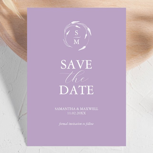 Modern Lavender Save The Date (Lavender wedding invitations monogrammed save the date unique line art by Victoria Grigaliunas)
