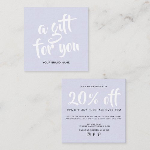 Modern lavender script coupon discount card