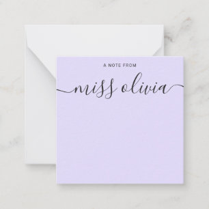 Modern Lavender Script Custom Teachers Note Card
