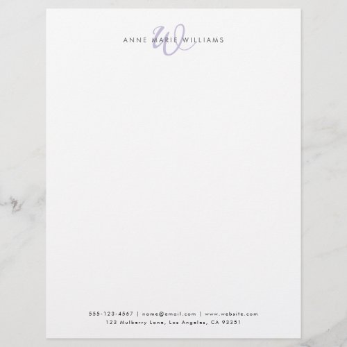 Modern Lavender Script Monogram Letterhead