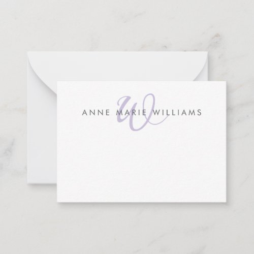 Modern Lavender Script Monogram Note Card