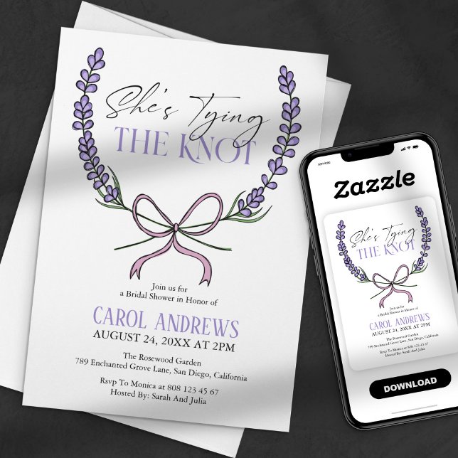 Modern Lavender She's Tying the Knot Bridal Shower Invitation (Creator Uploaded)
