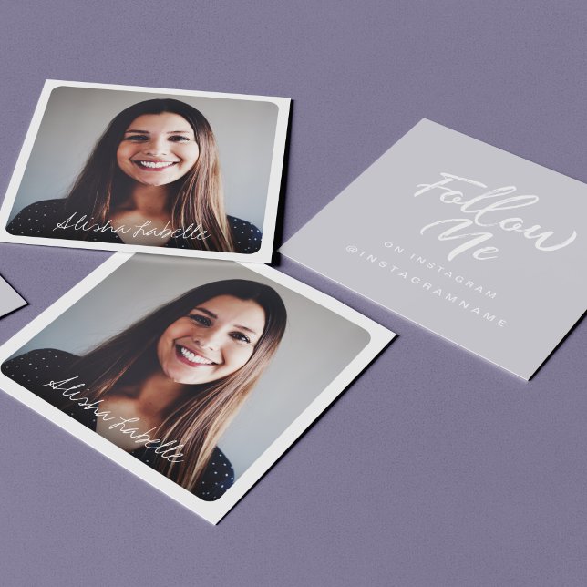 Modern Lavender Social Media Follow Me Photo Square Business Card