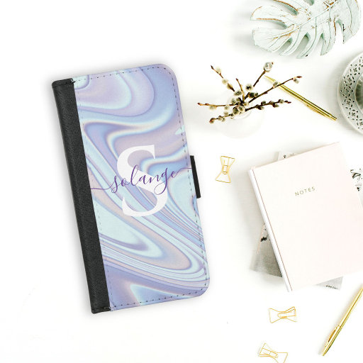 Modern Lavender Swirl Iridescent  Name Monogram  iPhone 8/7 Wallet Case