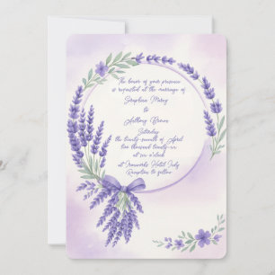 Modern Lavender Typography Wreath Wedding Invite