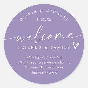 Modern Lavender Wedding Welcome Hotel Bag Classic Round Sticker