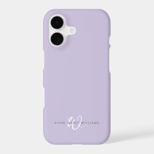 Modern Lavender White Script Monogram iPhone 17 Case