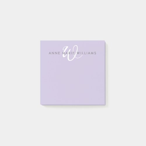 Modern Lavender White Script Monogram Post-it Notes