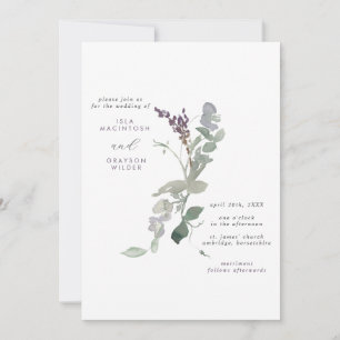 Modern Lavender Wild Flowers & Greenery Wedding Invitation