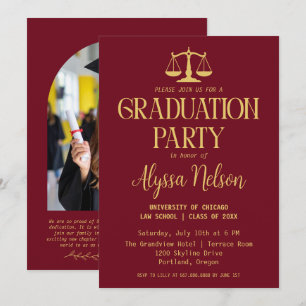 Modern Law School Graduation Party Photo Invitation