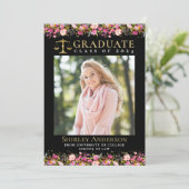 Modern Law School Graduation Pink Floral Photo  Invitation (Standing Front)