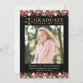 Modern Law School Graduation Pink Floral Photo  Invitation (Front)