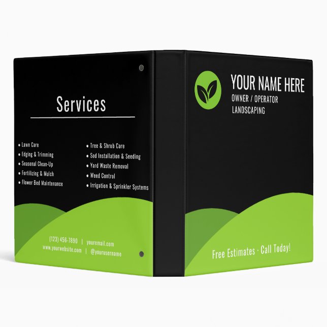 Modern Lawn Care Landscaping Business 3 Ring Binder (Background)