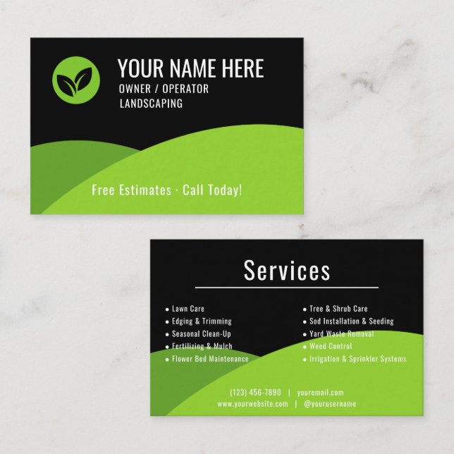 Modern Lawn Care Landscaping Business Card (Front/Back)
