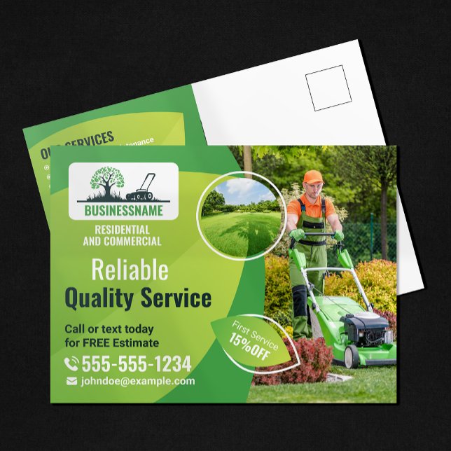 Modern Lawn Care Landscaping Gardening Services Postcard (Creator Uploaded)