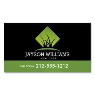 Modern Lawn Care/Landscaping Grass Logo Black Business Card Magnet