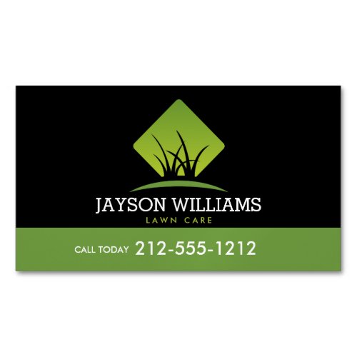 Modern Lawn CareLandscaping Grass Logo Black Business Card Magnet